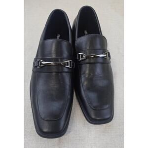 RESTORATION Classic Loafers Shoes Black Leather Metal Bit Square‎ Toe Mens 8